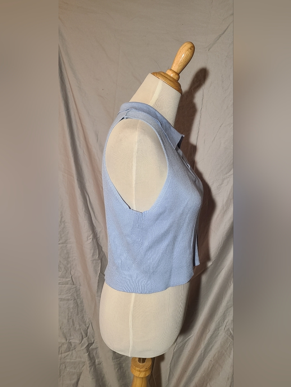 BUNDLE Sincerely Jules Ribbed V-Neck Sweater Polo - White & Light Blue - Picture 3 of 9